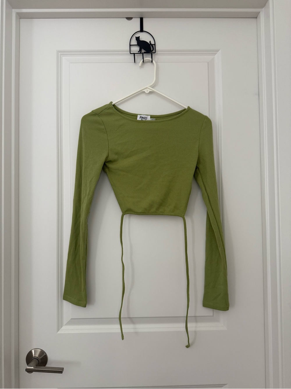 Princess Polly Olive Green Long Sleeve Tie-Back Crop Top